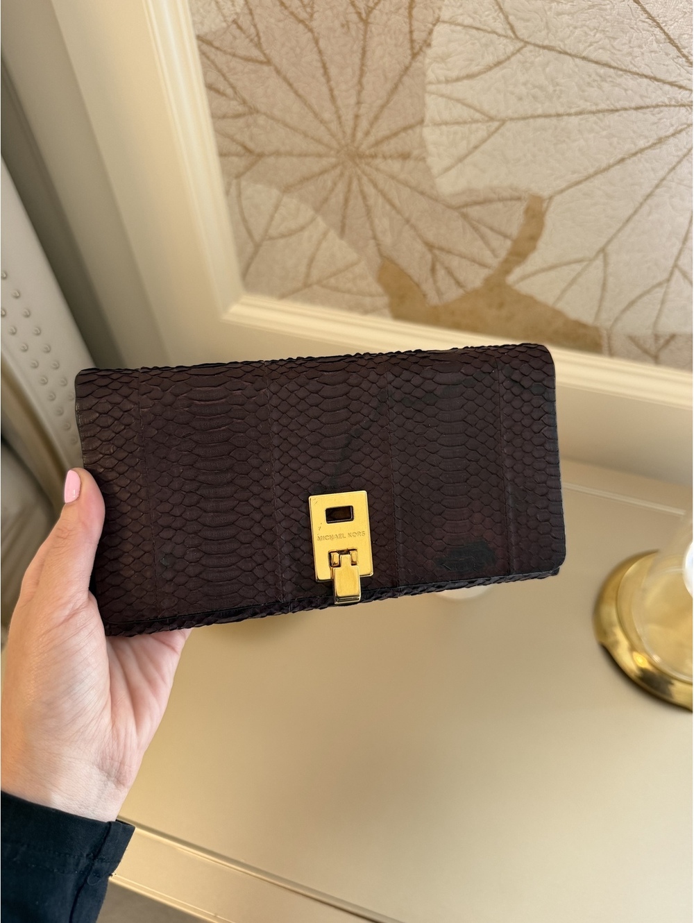 Michael Kors Collection Python Embossed Flap Wallet - Picture 2 of 6